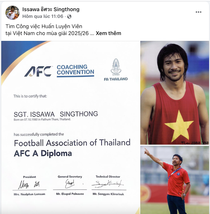 Lời đăng đàn tìm việc của cựu tuyển thủ Thái Lan